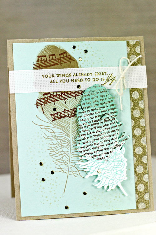 Stamps: Feather Finery, BB: Text Style, BB: Sheet Music<br />
Dies: Feather Finery, Harvest...