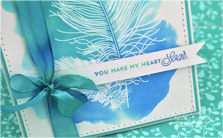Stamps: Feather Finery<br />
Ink: Versamark, Blueberry Sky, Hawaiian Shores<br />
Cardstock:...
