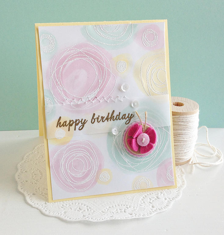 STAMPS: Circle Scribbles, Keep It Simple: Birthday<br />
INK: Versamark ink<br />
PAPER:...