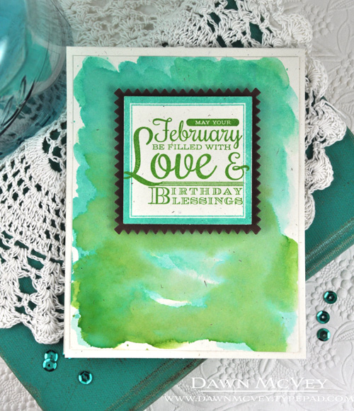 Paper: rustic cream, dark chocolate<br />
Stamps: Birthday Classics: February, Limitless Layers...