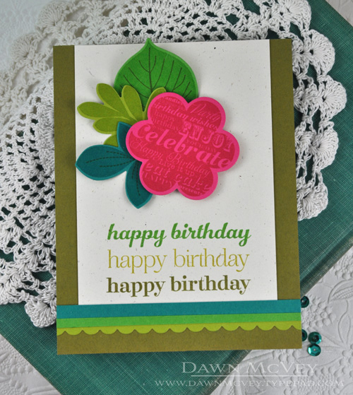 Paper: rustic cream, raspberry fizz, new leaf, simply chartreuse, tropical teal<br />
Stamps:...