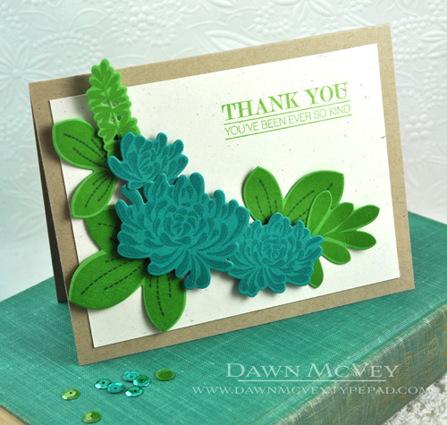 Paper: rustic cream, kraft, new leaf, tropical teal<br />
Stamps: Leave It Be, Mum&#039;s the...