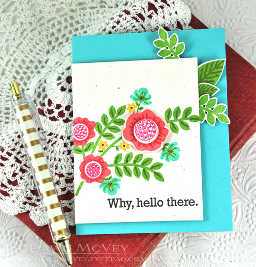 Paper: rustic cream, hawaiian shores<br />
Stamps: Bold Bouquet<br />
Ink: berry sorbet, pure...