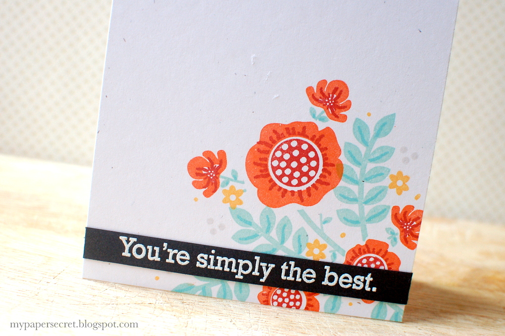 Cardstock: white, smokey shadow<br />
Stamps: Bold Bouquet<br />
Ink: orange zest, aqua mist,...