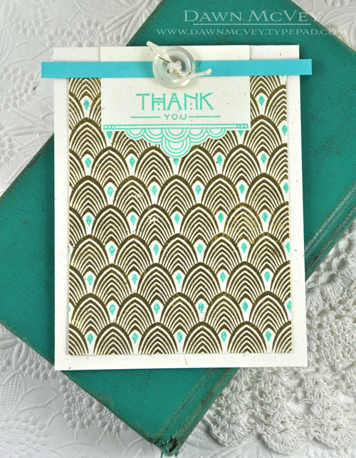 Paper: rustic cream, hawaiian shores<br />
Stamps: Gatsby Glamour, Background Basics: Art...