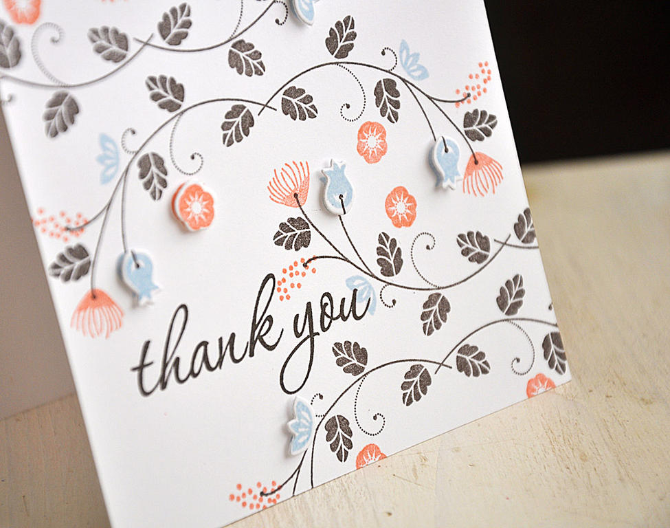 Stamps: Embellish Elegance and Keep It Simple: Thank You<br />
Ink: Smokey Shadow, Spring Rain...