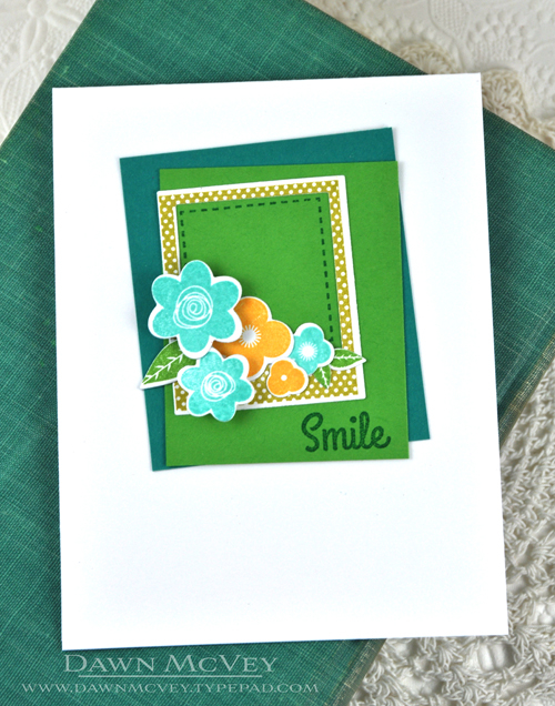 Paper: stamper&#039;s select white, tropical teal, new leaf<br />
Stamps: Just Smile<br />...