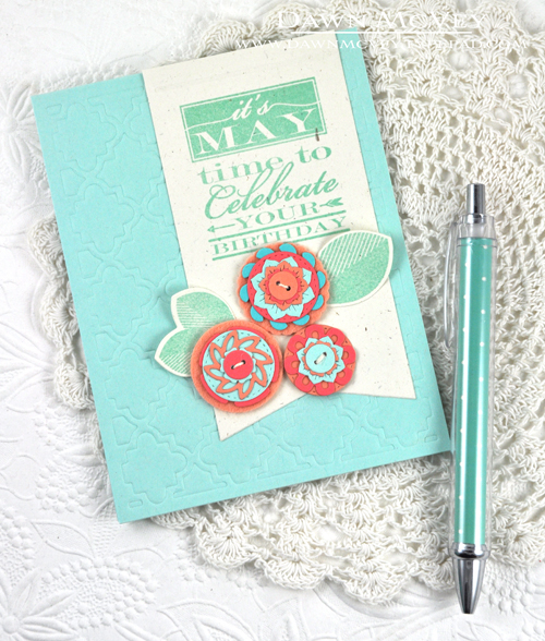 Paper: rustic cream, aqua mist, hawaiian shores, berry sorbet, melon berry<br />
Stamps:...