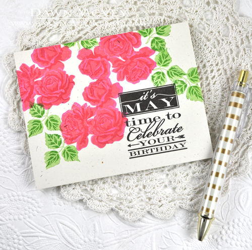 Paper: rustic cream<br />
Stamps: Birthday Classics: May, The Sweet Life<br />
Ink: smokey...