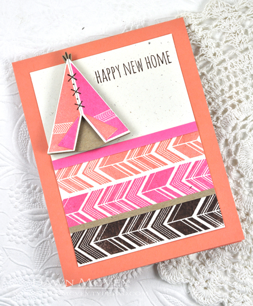 Paper: rustic cream, kraft, melon berry, hibiscus burst<br />
Stamps: Teepee Time<br />
Ink:...