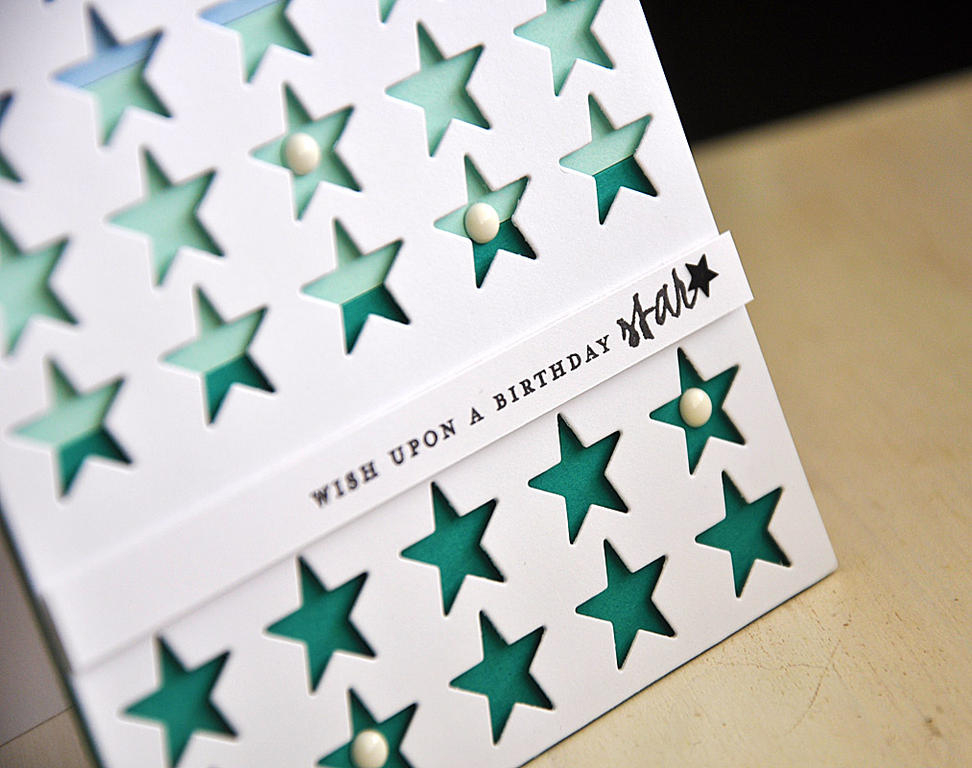 Stamps: Simple Stars<br />
Ink: True Black<br />
Carstock: Tropical Teal, Aqua Mist, Spring...
