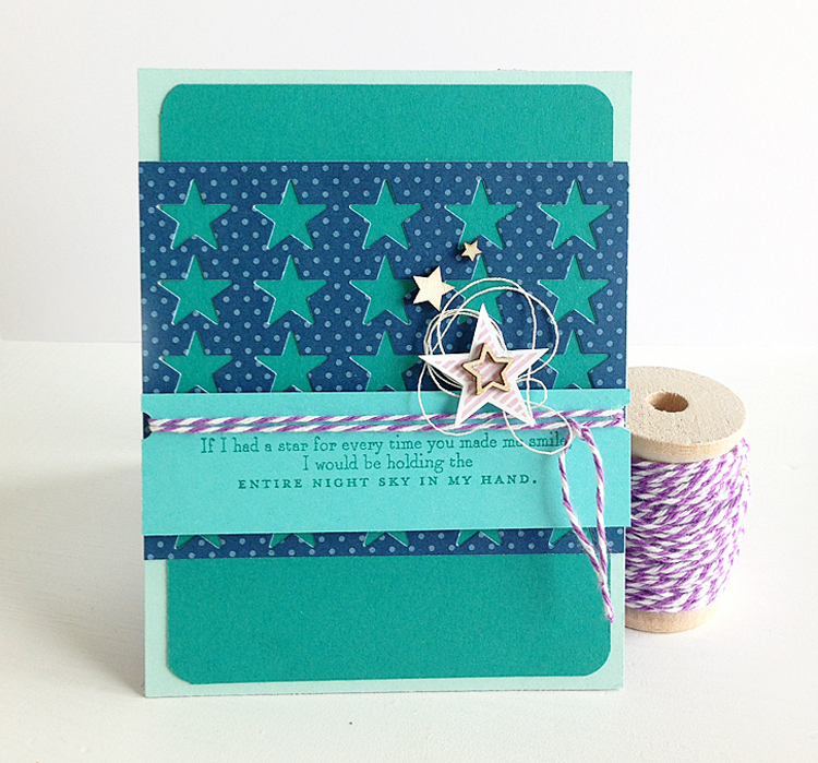 STAMPS: Simple Stars<br />
INK: Tropical Teal, Lavender Moon<br />
PAPER: Tropical Teal,...