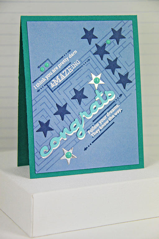 Stamps: The A-Mazing Stamp Set<br />
Cardstock: Blueberry Sky, Tropical Teal, Enchanted...