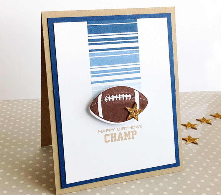 STAMPS: Football Frenzy, Background Basics: Random Stripes<br />
INK: Classic Kraft, Dark...
