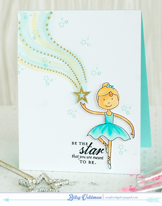 stamps: ballerina beauty, super stars<br />
ink: memento tuxedo, versamark, aqua mist<br />...