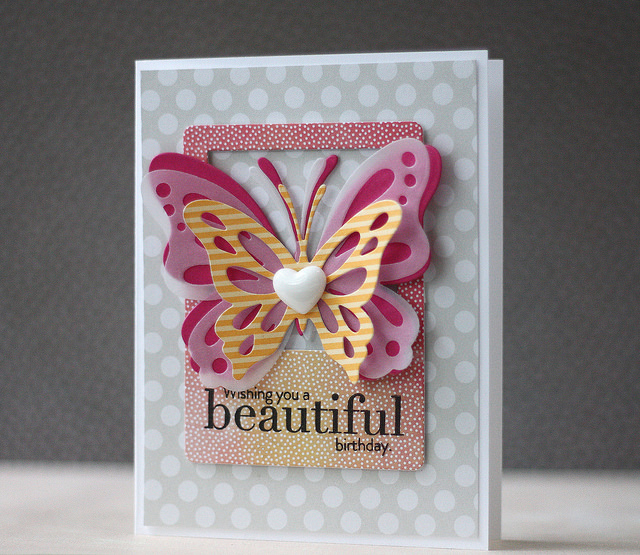 cardstock: white, raspberry fizz, vellum<br />
pattern paper: summer sunrise stripe, soft stone...