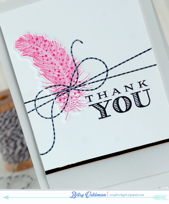 stamps:  no strings attached, feather finery, thank you kindly<br />
ink:  hibiscus, raspberry...