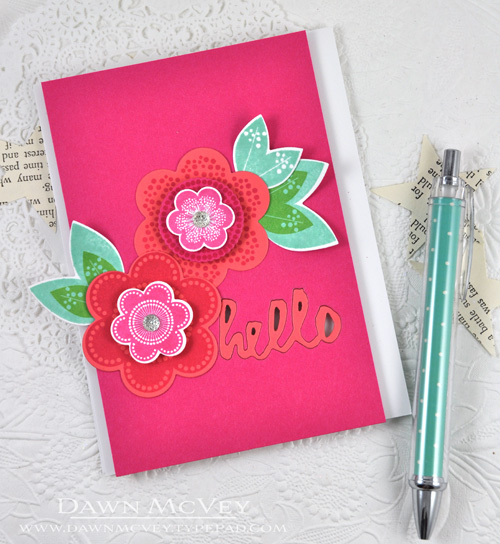 Paper: stamper&#039;s select white, raspberry fizz, berry sorbet<br />
Stamps: Friendly...