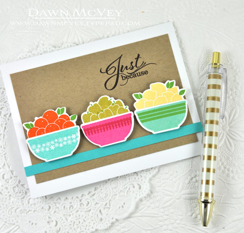 Paper: stamper&#039;s select white, kraft, hawaiian shores<br />
Stamps: Bowl of Sunshine<br />...