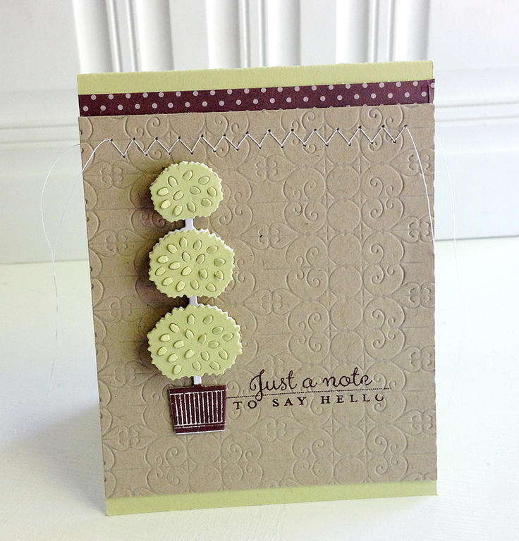 STAMPS: Topiary Trio<br />
INK: Dark Chocolate<br />
PAPER: Classic Kraft, Spring Moss, Dark...