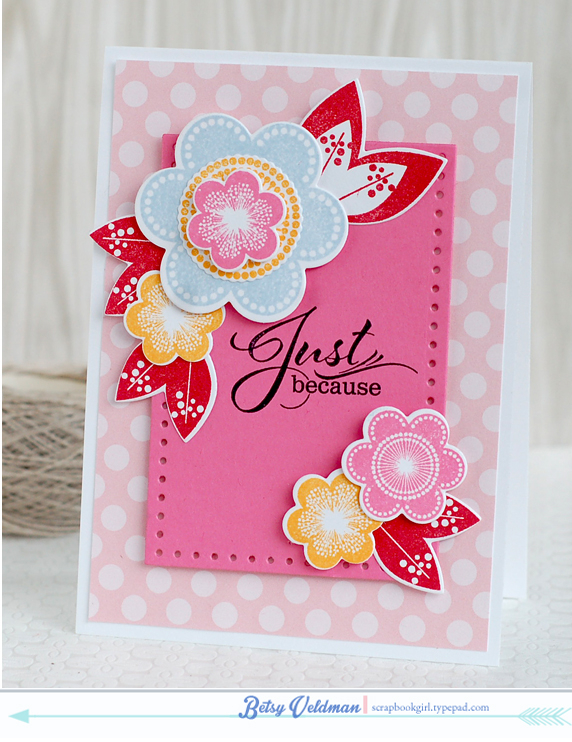 stamps: friendly flowers<br />
ink: spring rain, pure poppy, summer sunrise, hibiscus burst,...