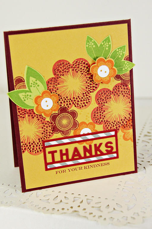 Stamps: Friendly Flowers, Thank You Kindly<br />
Cardstock: Summer Sunrise, Pure Poppy, Limeade...