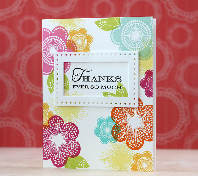 cardstock: stampers select white<br />
ink: raspberry fizz, hibiscus burst, orange zest, summer...