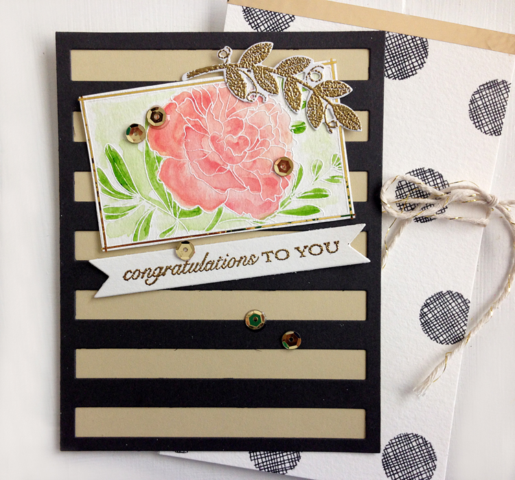 STAMPS: Banner Sentiments, Botanical Blocks II, Embellished Elegance<br />
INK: Versamark<br />...