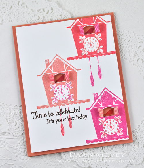 Paper: stamper&#039;s select white, berry sorbet<br />
Stamps: Tick Tock<br />
Ink: raspberry...