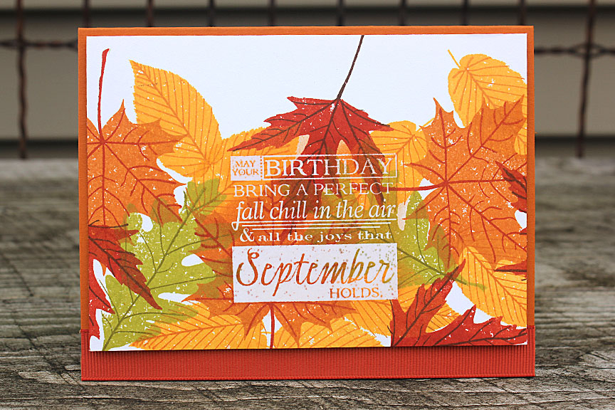 size: 5 1/2&quot; x 4 1/4&quot;<br />
<br />
stamps: Birthday Classics: September, Leaf...