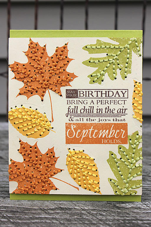 size: 4 1/4&quot; x 5 1/2&quot;<br />
<br />
stamps: Birthday Classics: September, Leaf...