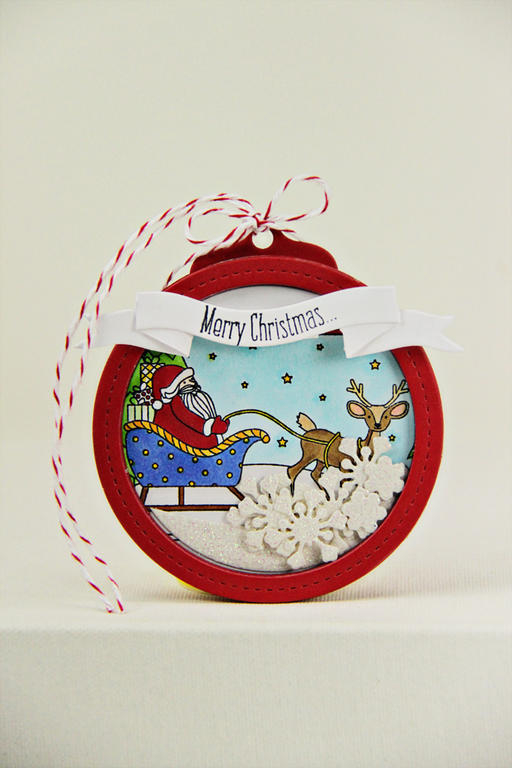 Stamps: Sants&#039;s Sleigh<br />
Dies: Shaker Shapes: Circle, Stitched Sentiments, Tag Sale...