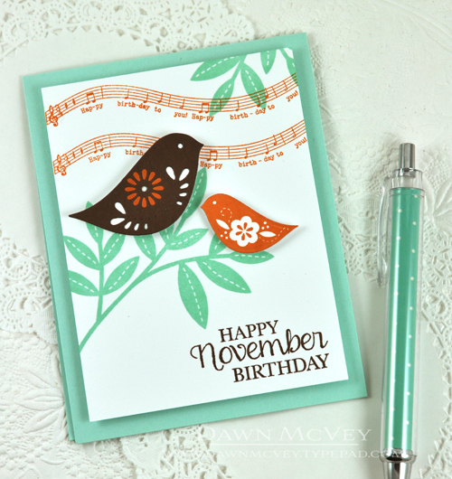 Paper: stamper&#039;s select white, aqua mist, dark chocolate, canyon clay<br />
Stamps:...