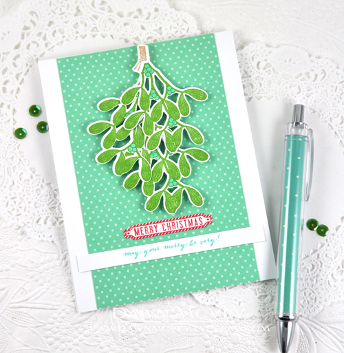 Paper: stamper&#039;s select white, aqua mist bitty dot<br />
Stamps: Merry Kiss-mas, Snow...