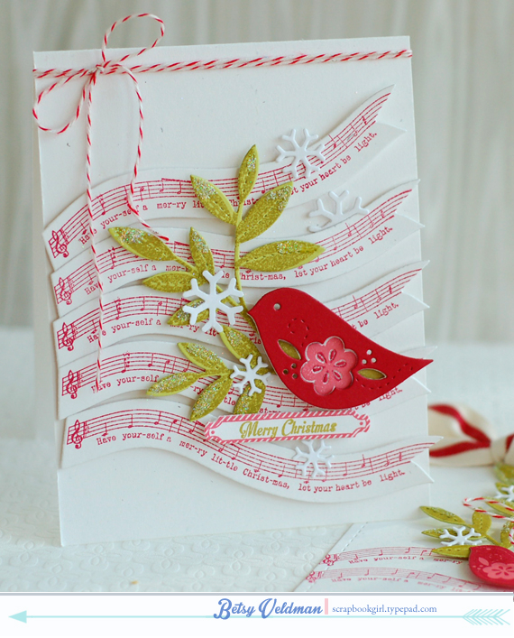 stamps: songbirds, snow globe sentiments<br />
ink: pure poppy, simply chartreuse, berry...