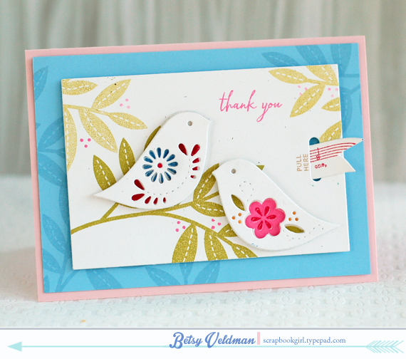 stamps: songbirds<br />
ink: simply chartreuse, spring rain, blueberry sky, hibiscus burst,...