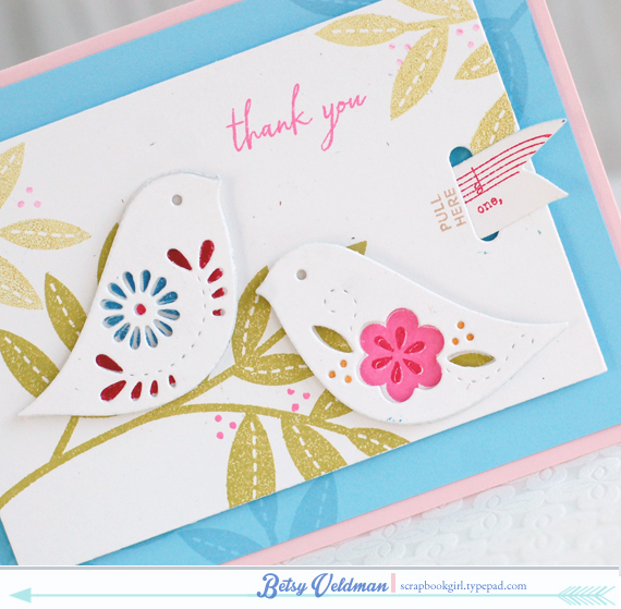 stamps: songbirds<br />
ink: simply chartreuse, spring rain, blueberry sky, hibiscus burst,...