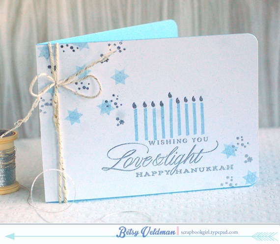 stamps: festival of lights, keep it simple hanukkah<br />
ink: spring rain, versamark<br />...