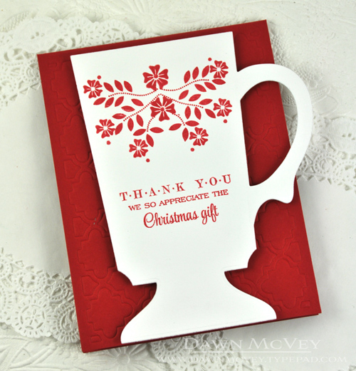 Paper: stamper&#039;s select white, pure poppy<br />
Stamps: Holiday Thanks, Cuppa Love<br />...