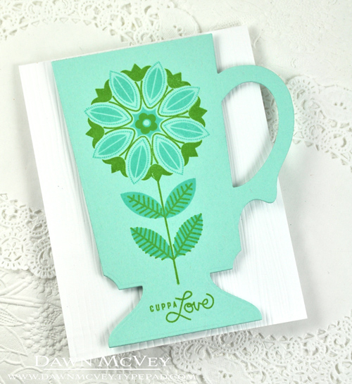 Paper: stamper&#039;s select white, aqua mist<br />
Stamps: Cuppa Love<br />
Ink: new leaf,...