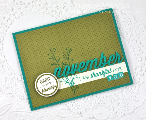 Paper: stamper&#039;s select white, tropical teal, MM: November journal card<br />
Stamps:...