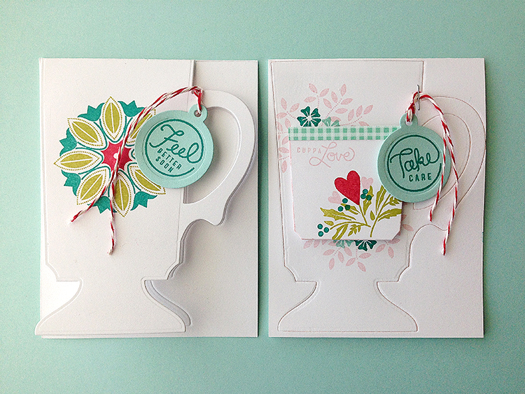 STAMPS: Cuppa Love<br />
INK: Tropical Teal, Pure Poppy, Simply Chartreuse inks<br />
PAPER:...
