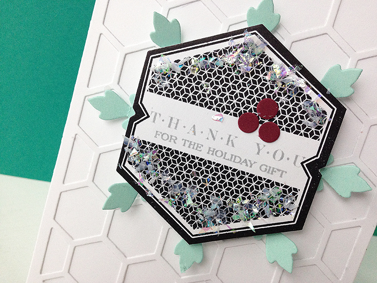 STAMPS: Holiday Thanks, Mat Stack 7 Basics<br />
INK: True Black<br />
PAPER: White, Scarlet...