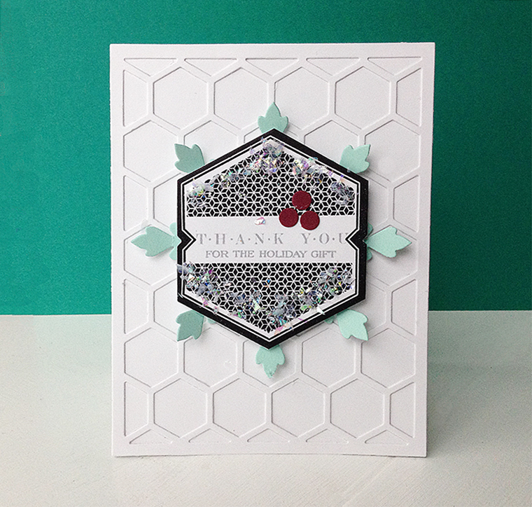 STAMPS: Holiday Thanks, Mat Stack 7 Basics<br />
INK: True Black<br />
PAPER: White, Scarlet...