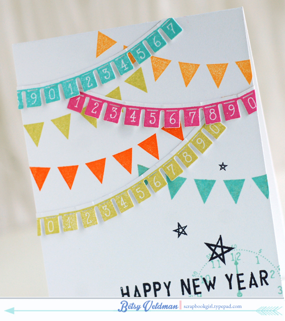 stamps: happy new year, type strips numbers<br />
ink: hawaiian shores, summer sunrise, limeade...