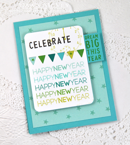 Paper: stamper&#039;s select white, aqua mist, hawaiian shores<br />
Stamps: Happy New Year,...