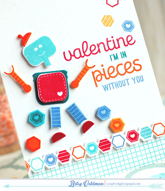 stamps:  Little Human, Love You to Pieces Additions, background basics: geometrics<br />
ink:...