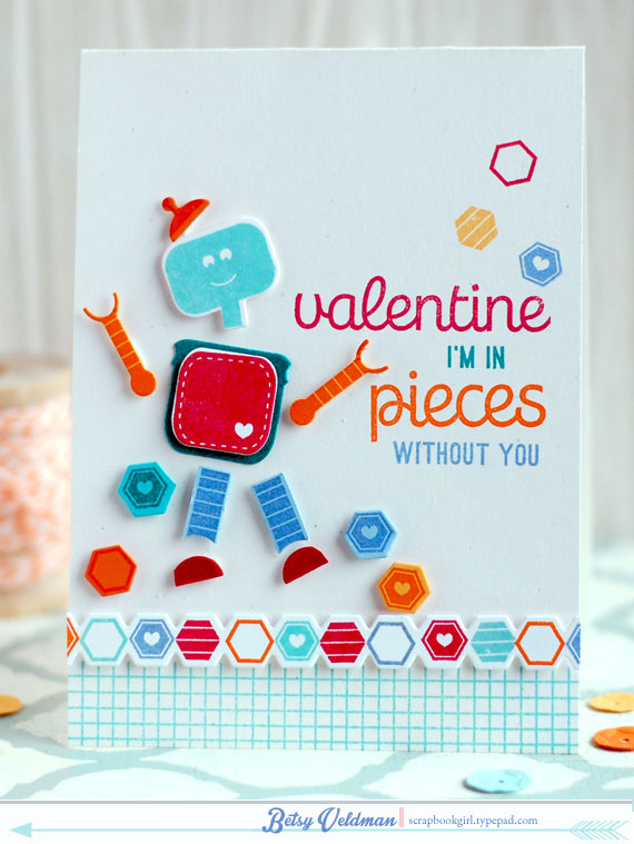 stamps:  Little Human, Love You to Pieces Additions, background basics: geometrics<br />
ink:...