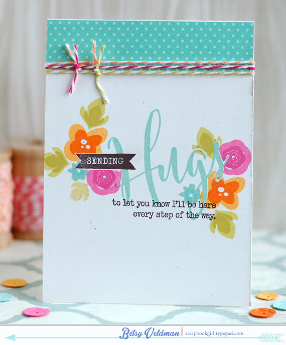 stamps: big hugs, mini blooms, bigger blooms<br />
ink: aqua mist, smokey shadow, simply...