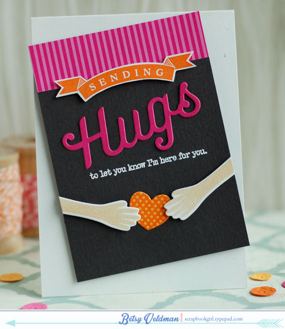 stamps: big hugs, give me a hand, bitty background blocks II<br />
ink: orange zest, fine...
